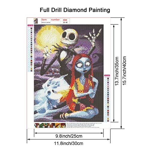 Maripabon 5D Diamond Painting Kit Adult Halloween Jack Sally Skull Full Diamond Round Diamond Diy Embroidery Arts Craft For Home Wall Decor, 11.8X15.7 Inch (Style B) #TOP1