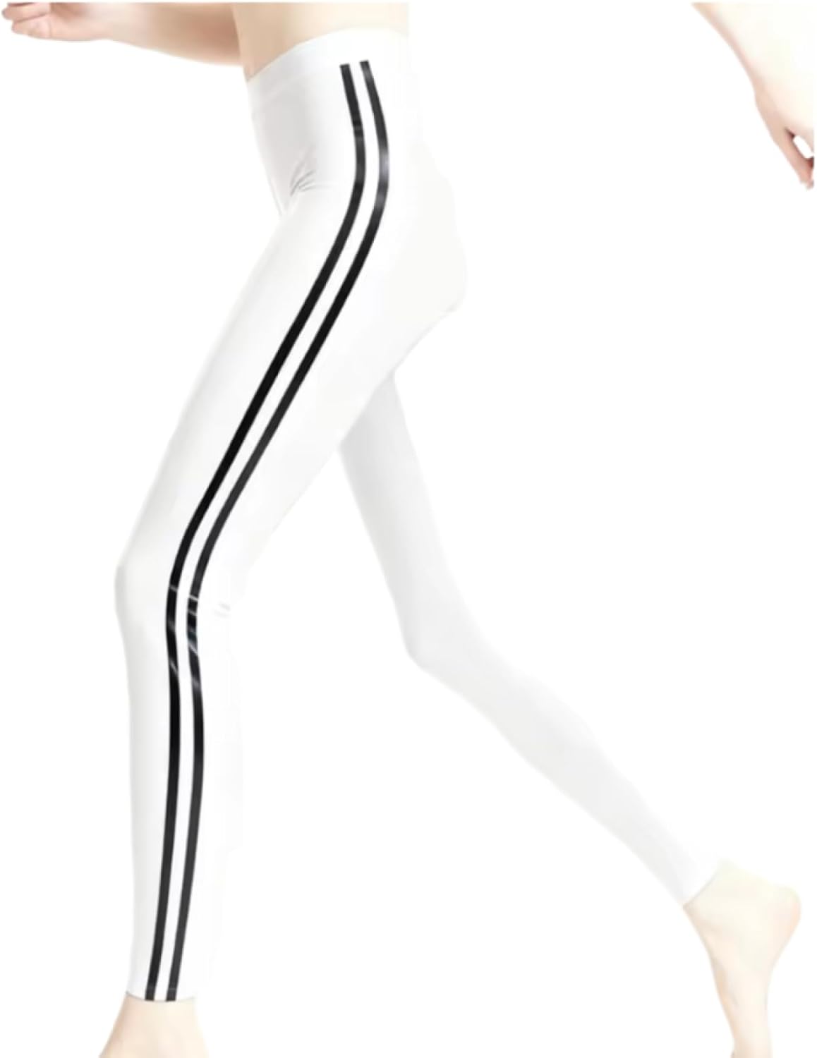 Latex Rubber Sport Pants Long Trousers with Black Stripes Cosplay Handmade Customization Party