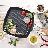 Relaxdays Patelnia grillowa, nadaje się do płyt indukcyjnych, powłoka zapobiegająca przywieraniu, składany uchwyt, aluminiowa patelnia do steków 29 x 29 cm, czarna