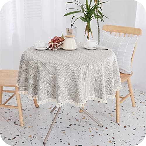 Amazon Brand - Umi Wipe Clean Faux Linen Decorative Water Resistant Tassel Table Cloth for Wedding 140x200 55x79 in Dark Khaki