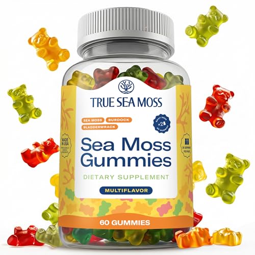 TrueSeaMoss Organic Sea Moss Gummies Contains Irish Sea Moss + Burdock Root + Bladderwrack 60 Gummies for Stronger Immune Healthier Skin & Hair Detox Great for Kids & Adults Made in The USA