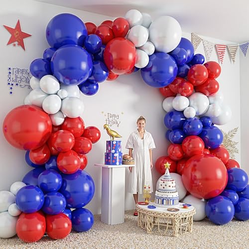Image of 412Pcs Red White and Blue Balloons Garland Arch Kit, 5 10 12 18 inch Red White Blue Balloons for 4th of July Patriotic Decorations Graduation Baseball Birthday Party Decorations