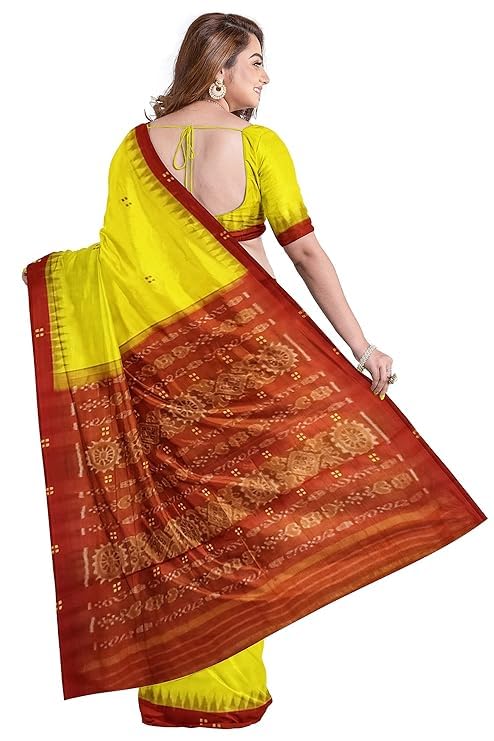 Image of COTTONSILK & KHANDUAPATA Odisha Sambalpuri Handloom Ikat Women Cotton Saree, Odisha Handloom Handmade Pure Cotton Khandua Saree, Ikkat Orissa Traditional Handloom Saree Without Blouse 122