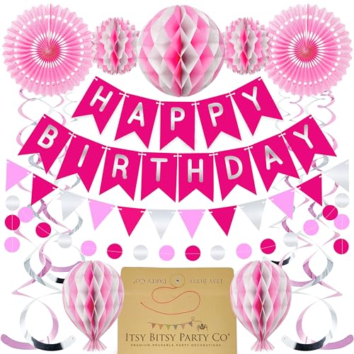 Premium Reusable Birthday Party Decorations - Birthday Decoration for Women - Pink Birthday Decorations - Birthday Bunting for Girls, Birthday Banners for Women - Happy Birthday Decorations for Girls
