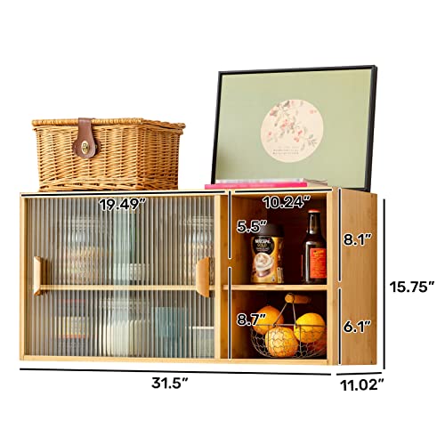Hollyhome Bamboo Wall Mounted Kitchen Pantry Sideboard With 2 Sliding Door, Freestanding Wall Storage Cabinet With Shelf For Spice Seasoning Bottle, Dish, Bowl, Console Dining Cupboard, Burlywood #TOP1