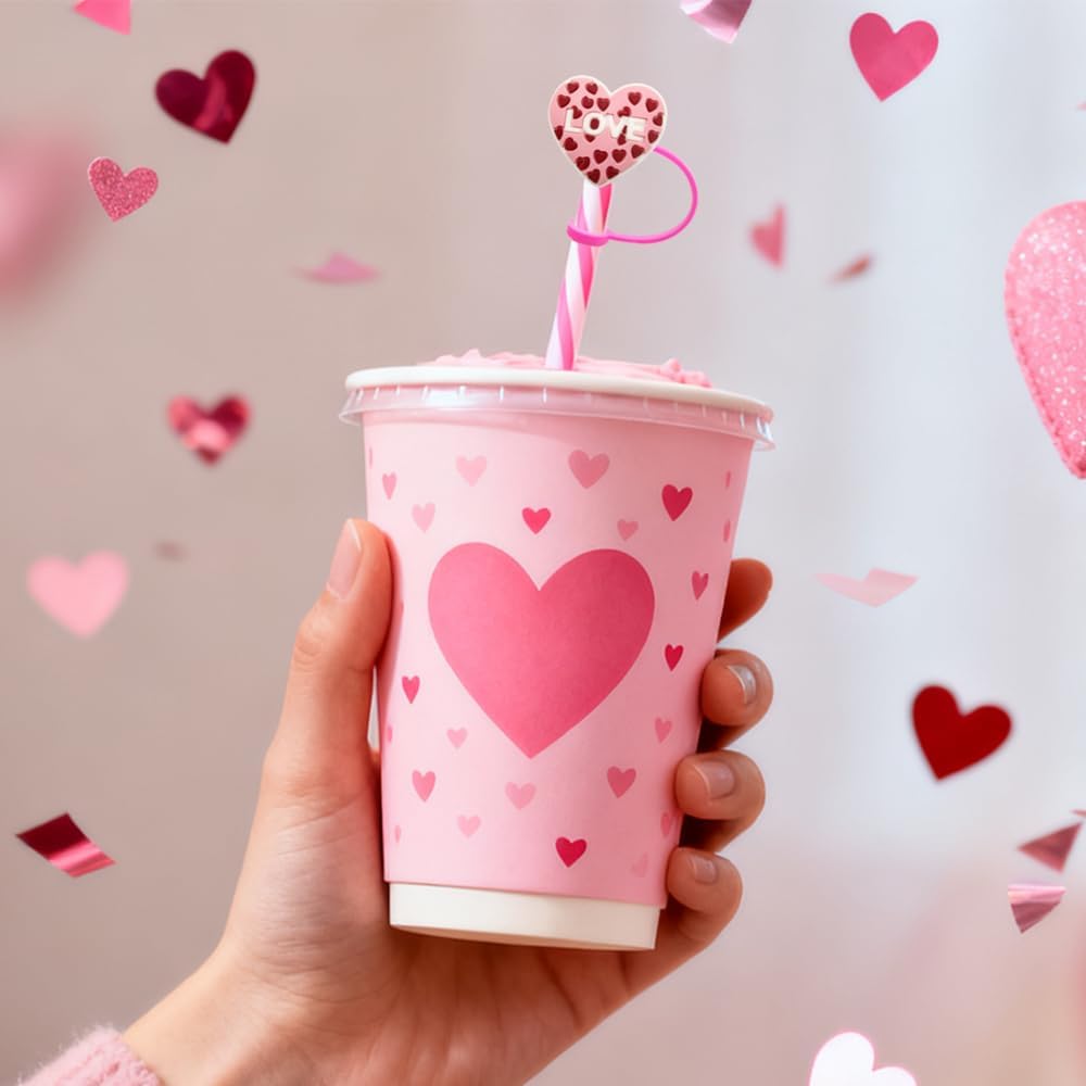 12pcs Heart Silicone Straw Covers Valentine’s Day Red Lip Rose Flower Reusable Straw Topper 10mm Drinking Straw Tips Covers For Valentines Cup Accessories - Image 6