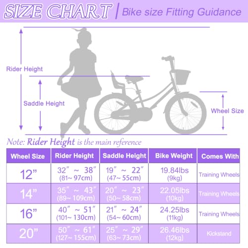 Image of Glaf Girls Bike Bicycle for 2-12 Years Old 12 14 16 20 inch Kids Toddler Bike with Training Wheels and Basket,Doll Seat, Kids Bike Bicycle for Gift