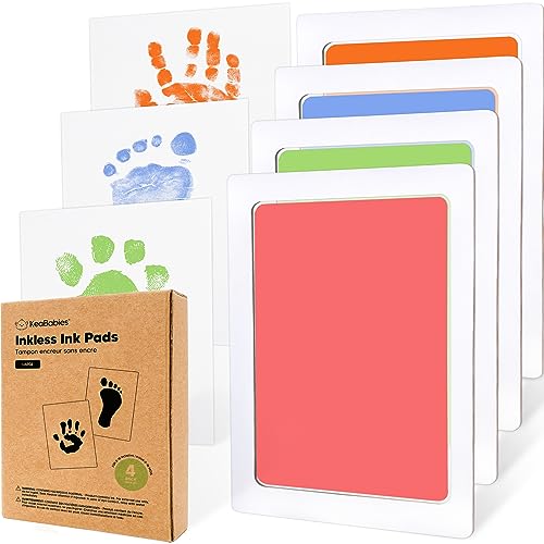 Image of 4pk Inkless Baby Hand and Footprint Kit, Mess Free Ink Pads (Candy, L) | Large Size, Newborn Keepsake, Dog Nose, Paw Print Kit, Clean Touch Ink Pads, Baby Handprints Footprints Kit, New Mom Gifts