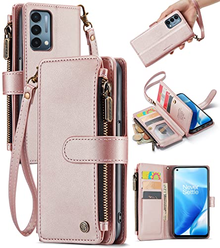 Oneplus Nord N200 Wallet Case For Women & Mens, Hipedo Oneplus Nord N200 With Lanyard Wrist Strap Zipper Case Credit Card Holder, Durable Magnetic Leather Flip Phone Case Wallet, Champagne Gold #TOP12