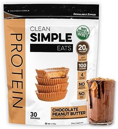 Clean Simple Eats Chocolate Peanut Butter Whey Protein Powder, Natural Sweetened and Cold-Pressed Whey Protein Powder, 20 Grams of Protein, 30 Servings