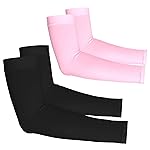 YESLIFE 2 Pairs UV Sun Protection Arm Sleeves for Men & Women - Tattoo Cover Up - UPF 50 Cooling Sports Sleeve for Basketball Golf Hiking (Black & Pink)