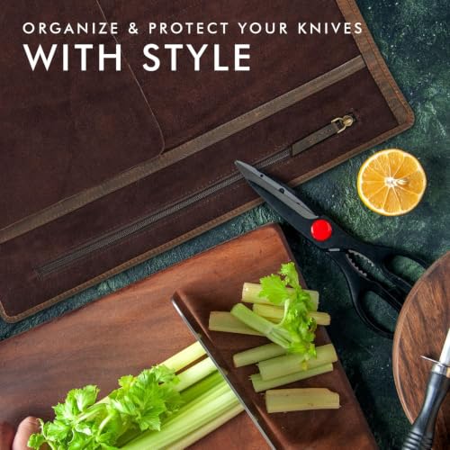 Image of ELIZO Personalized Leather Knife Roll Chef Knife Bag, Custom Monogram Travel Storage Carrying Case Wrap Holder for Professional Chefs, Embossed Grizzly