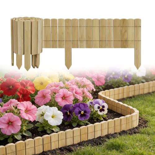 UISEBRT Bordo per falciare, recinzione flessibile in legno, palizzata, bordo per aiuole, per recinzioni da giardino, 200 x 30 cm, naturale