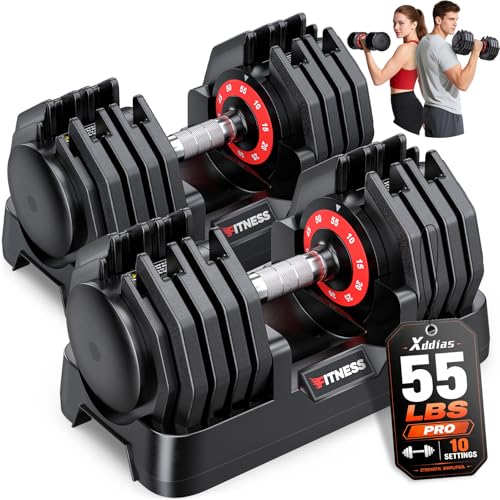 XDDIAS Adjustable Dumbbell Set of 2, 25/55/80LB Dumbbell Set-Fast Adjust Weights Set, 5/10/16 in...