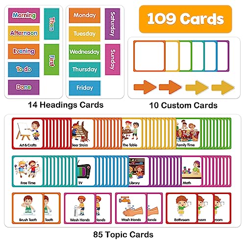 Image of Large Visual Schedule for Kids Chore Reward Chart,Bedtime Routine Chart for Toddlers,Double Side Schedule Board with 109 Cards for Home School Planner,Autism Learning Materials (Pink)