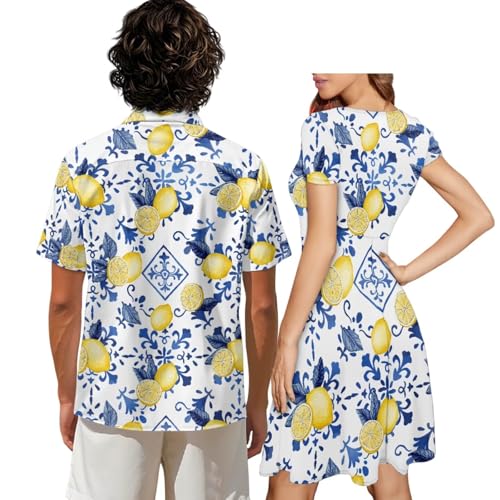 Image of AFPANQZ Couple Matching Outfit Casual Men's Button Down Shirt or Short Sleeve Summer Sundresses Dresses for Women 2026