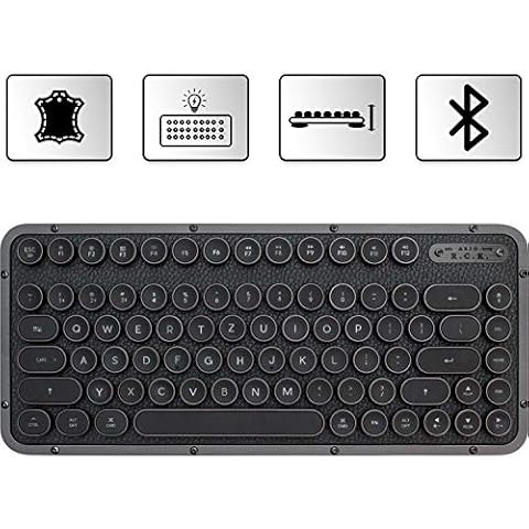 Azio Compact Retro Gunmetal Mechanical Typewriter Keyboard with Wrist Rest, Mobile Steampunk Keyboard with Bluetooth, Wireless, Illuminated Keys, Vintage Look Cover