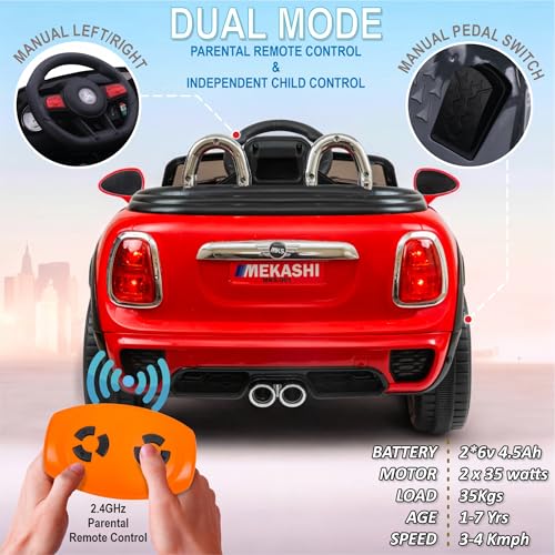 Image of MEKASHI Premium Electric Ride on Cars for Kids with Long Wheel Base, 1-7yrs (Red, MKS001)