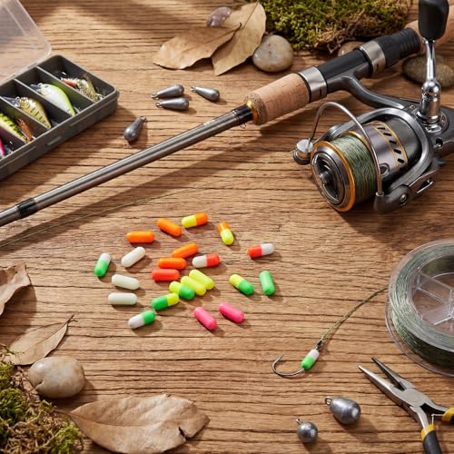 Skylety 100 Pieces Pompano Rig Floats for Surf Fishing Pill Snell Fishing Floats Making Kit for Trout Catfish Walleye (100, 10 Colors, 1 Size)