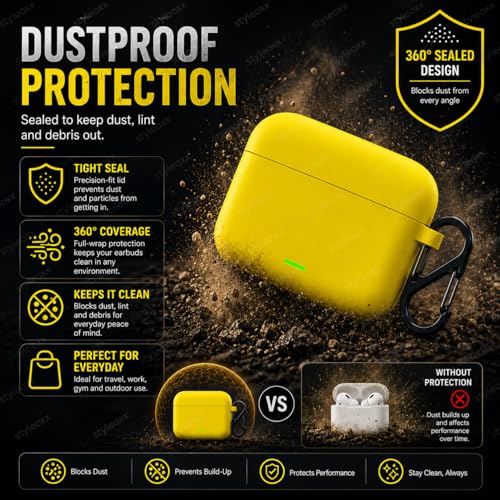 Image of Anvique Silicone Case Cover for Realme Buds T500 Pro, Shockproof Protective Earbuds Cover with Keychain Hook, Anti-Scratch Soft Silicone Skin, Full Body Protection Case (Yellow S)