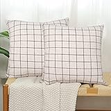 Basic Model Set of 2 Plaid Throw Pillow Covers Modern Farmhouse Decorative Square Linen Pillow Case