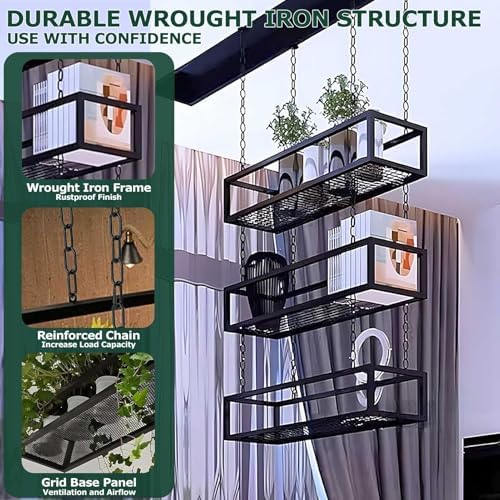 Ceiling Hanging Plant Stand - Floating Flower Pot Rack, Creative Shelving for Living Room, Balcony & Bar - Stylish Railing Shelf (60x25x15cm) for Indoor & Outdoor Use