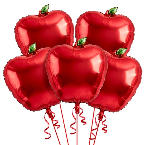 Thenshop 5 Pcs Back to School Apple Foil Balloons First Day of School Party Decoration Large Red Apple Balloon Foil for Preschool Kindergarten Classroom Decorations Supplies