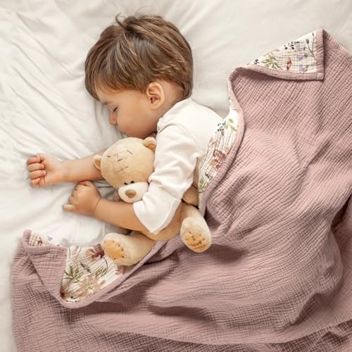 Image of lulumoon Muslin Baby Blanket for Girls: Soft Lightweight Toddler Blanket