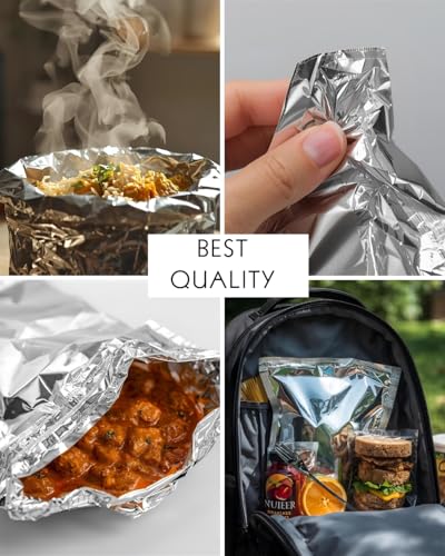 Image of TrustPack Aluminium Foil Bags | Heat Sealable Flat Pouch for Food Packaging | Mylar Bags | Silver Moisture Proof food Storage Bags for Tea, Coffee & Snacks (Pack of 100)(7 * 9)