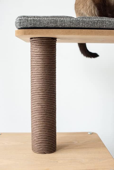 PetPals 42" Tall Minimalistic Wooden Brown Cat Tree with Large Wooden Framed Linen Condo, Arch Bruch, Recycled Paper Rope Scratching Post for Adult Cats(Gray)