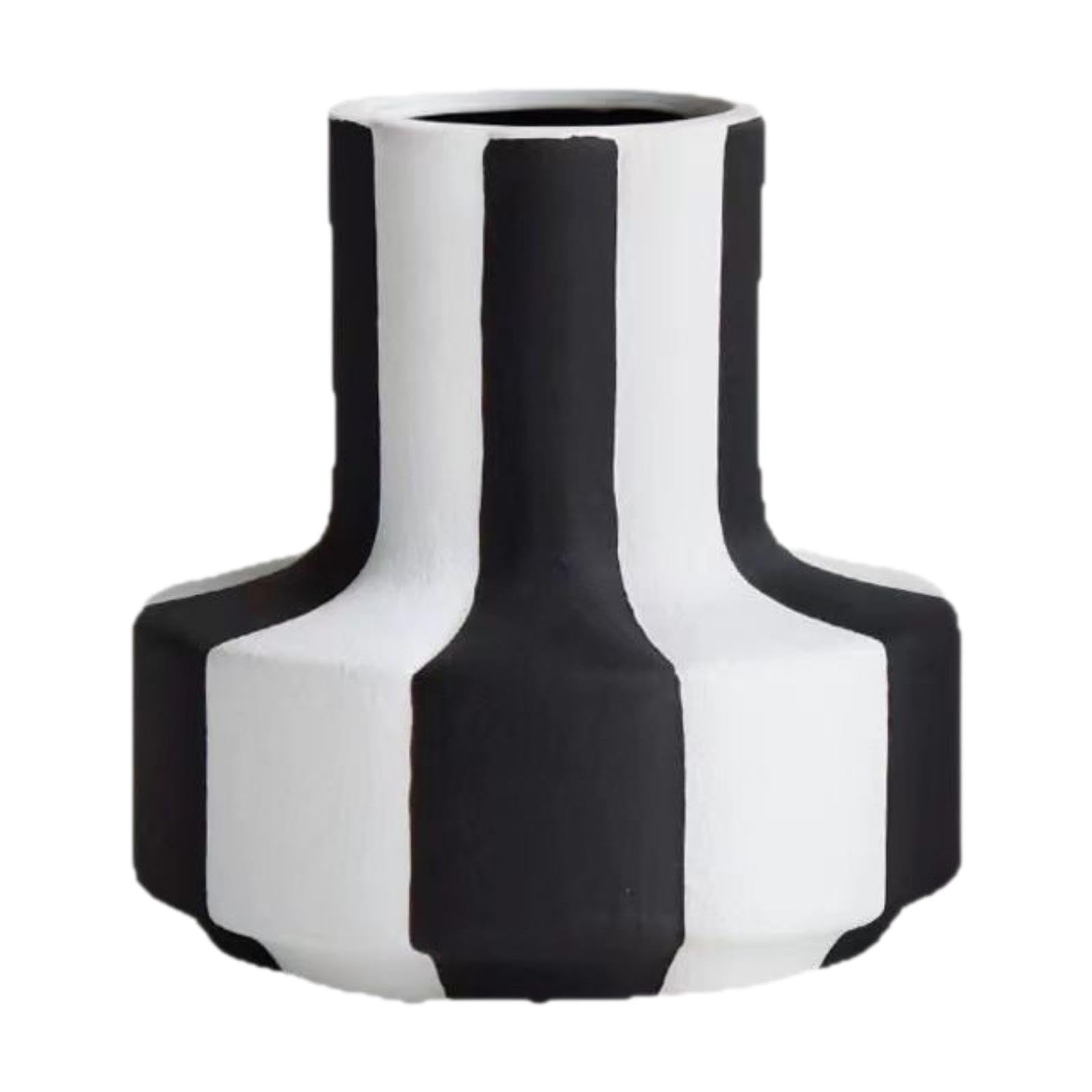 Black and White Striped Nordic Design Ceramic Vase for Centerpiece Indoor Farmhouse Wedding Cafe Decor 5.1 inch