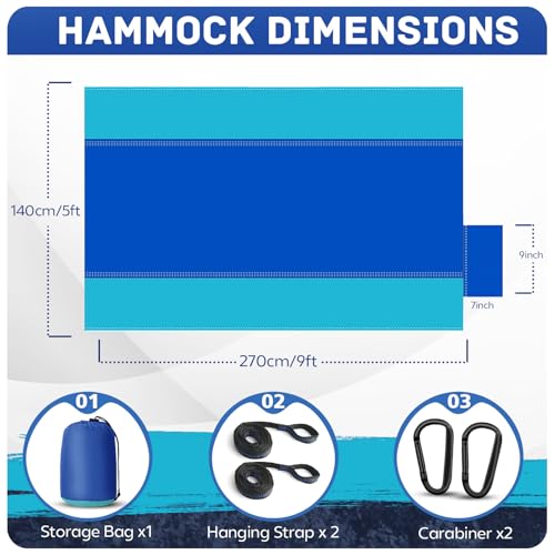 Camping Hammock Lightweight, Portable Hammocks Parachute Hammock with Two Tree Straps, Single or Double Travel Swing Nylon Camp Hammocks, Outdoor Essentials for Beach Backpacking Hiking, Blue - Image 2