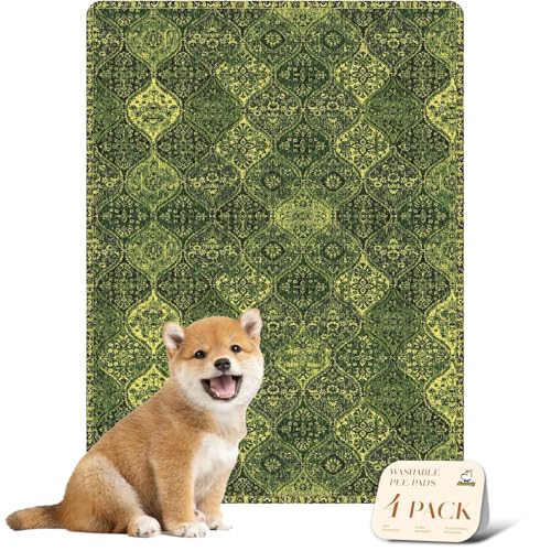Image of nunubaby 4PACK Washable Pee Pads for Dogs, Stylish, Non-Slip and Leak-Proof Pee Pads. Reusable Potty Pads for Dogs for Crates and Floors.(Green /Multi,18 inch x24 inch )