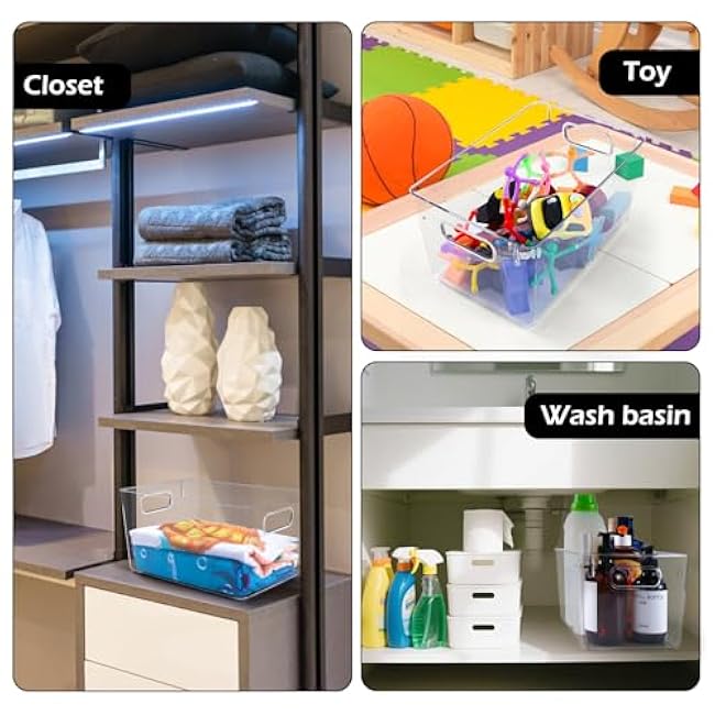 Clear Plastic Storage Bins 8 Pack - Pantry Organizers and Storage, Fridge Organizer Containers for Kitchen, Cabinet, Freezer, Bathroom, Clost, Home Organization