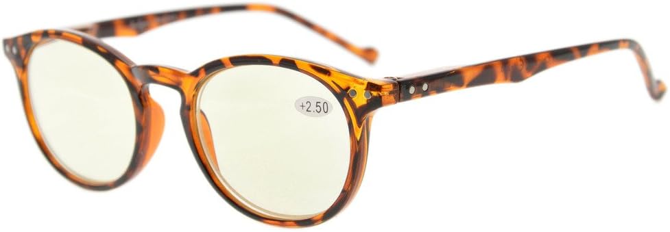 Eyekepper Retro Oval Round Computer Readers Spring-Hinges Reading Glasses Tortoise (Yellow Lens, 2.50), Tortoise/Yellow Lens, +2.50