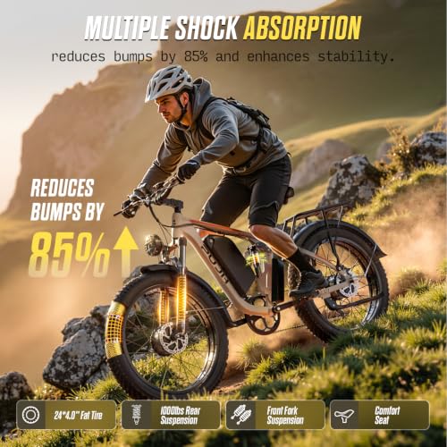 Image of 6000W Dual Motor Ebike Up to 100Mi 60V 24 inch Fat Tire for Adults PU364 | Type-c charg phone holder,70-110 miles range,20Ah 1200Wh battery,Off-road,Full suspension hydraulic brakes,200Nm climbs 40