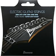 Set of Super Light strings for a 6 string electric guitar Super light gauge: 009/ .011/ .016/ .024/ .032/ .042 The lower 3 wound strings are nickel wound over American hexagonal steel core wire for increased strength Designed by Ibanez for use with a...