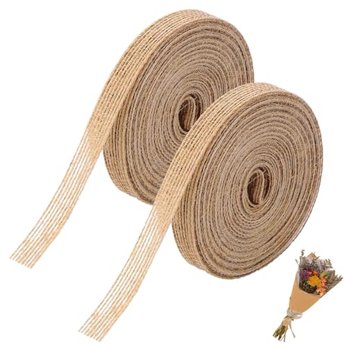 Jute Ribbon - 2 Rolls Hessian Burlap Band 1cm Wide 20m Long for Decorating Presents Vintage Wedding Christmas Crafting (Brown)