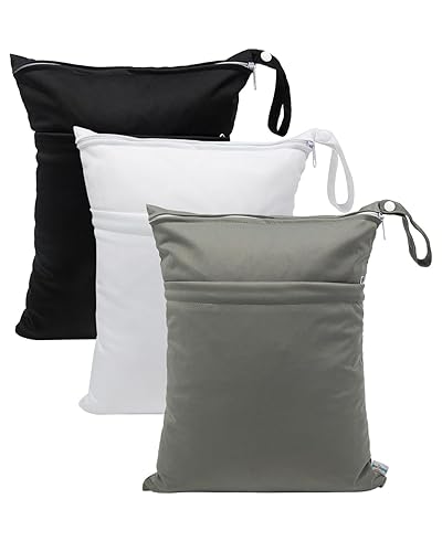 babygoal Bolsas para artículos húmedos y secos, paquete de 3, bolsas de viaje reutilizables impermeables para trajes de baño, pañales de tela para