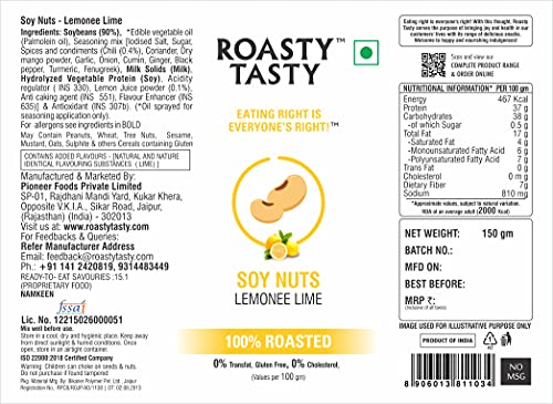 Image of Roasty Tasty Roasted SOYA Nuts Lemonee Lime Flavour Diet Snacks Food for Weight Loss Multigrain Superfood Soyabean Roasted Snack Combo Pack of 2-300gm (150gm Each)