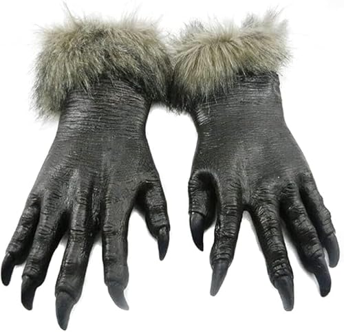 Merkaunis 2 Pcs Wolf Claws Glove Paws for Adult Men Women, Scary Wolf Claws Gloves for Cosplay, Halloween Werewolf Glove for Halloween Christmas Party, a Pair of Wolf Gloves, 16 * 5.5 Inches Brown