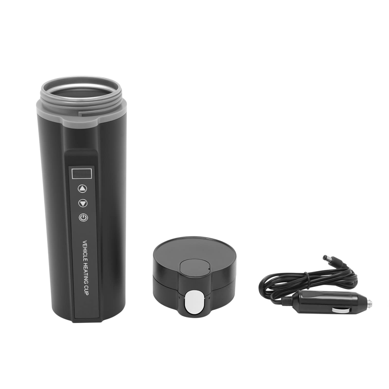 Taza de viaje eléctrica portátil, con pantalla LED, acero inoxidable 304, 450 ml, para coche de 12 V/24 V, longitud de cable de 31,49 pulgadas, para calentar y mantener caliente el agua potable, café