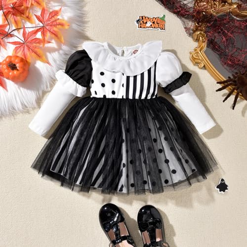Image of HINTINA 3PCS Baby Girls Halloween Outfits Skull Tops Ghost Leggings Pants with Csarf Hat Clothes set