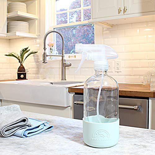 SAVVY PLANET Empty Clear Glass Spray Bottles with Silicone Sleeve Protection - Refillable 16 oz Containers for Cleaning Solutions, Essential Oils, Misting Plants - Quality Sprayer - 2 Pack - Pastel - Thumbnail 7