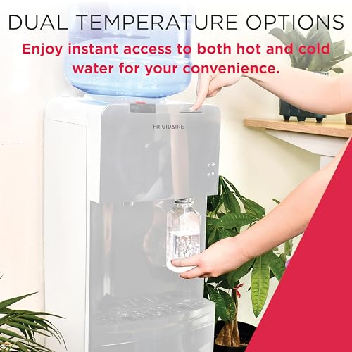 Frigidaire EFWC498, Top Load Hot & Cold Water Cooler Dispenser for Home, Garage, Dorm, RV & Cottage, 3 and 5 Gallon Bottles, 11" D x 11.5" W x 36" H, White