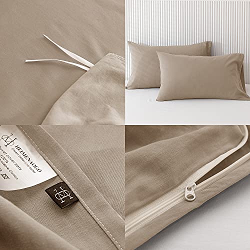 Heimenaogo 600 Tc Egyptian Cotton Duvet Cover Queen Size Ultra Soft And Breathable Bedding Set With Zipper Closure Long Staple Washed Cotton Comforter Cover Oxford Tan 3Pcs #TOP5