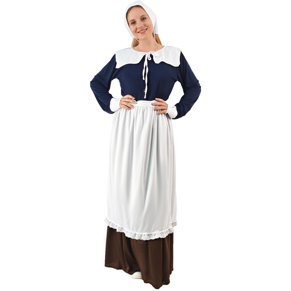 EraSpooky Womens Pilgrim Costume Adult Thanksgiving Day Puritan Outfits Size M, Multicolored