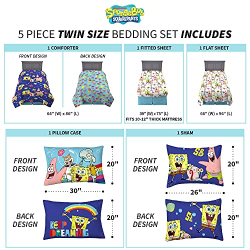 Franco Kids Bedding Super Soft Comforter and Sheet Set with Sham, 5 Piece Twin Size, Spongebob Squarepants by Franco - Image 3