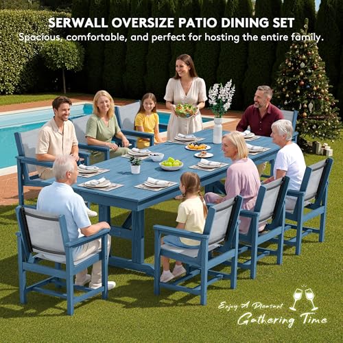 Image of SERWALL Outdoor Textilene Sling Dining Chairs Set of 2, Blue