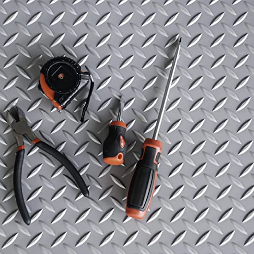 Workforce Vinyl Diamond Plate Commercial Grade Matting, Heavy Duty Floor Mat For Garages, Industrial Facilities, And High-Traffic Areas, 1/8" X 24" X 4', Gray #TOP3